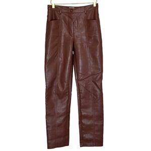 Wilfred Faux Leather Pants Size 2 Puce Brown High-Waist Straight Leg 70s Style